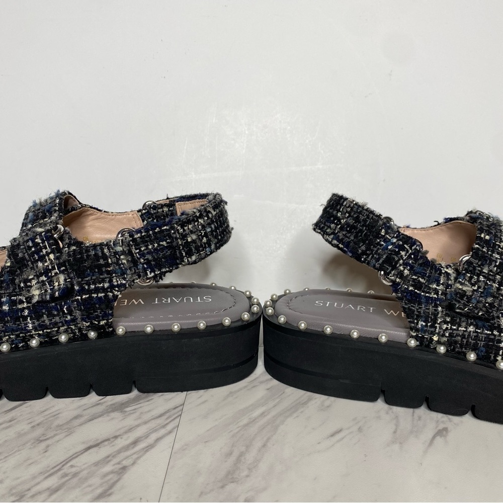 Stuart Weitzman Zoe Lift Embellished Tweed Sandal 8B - Picture 9 of 15